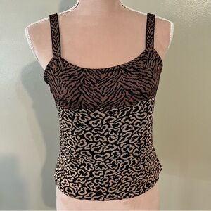 St John Collection Womens Animal Print Brown Tank Top Crop M